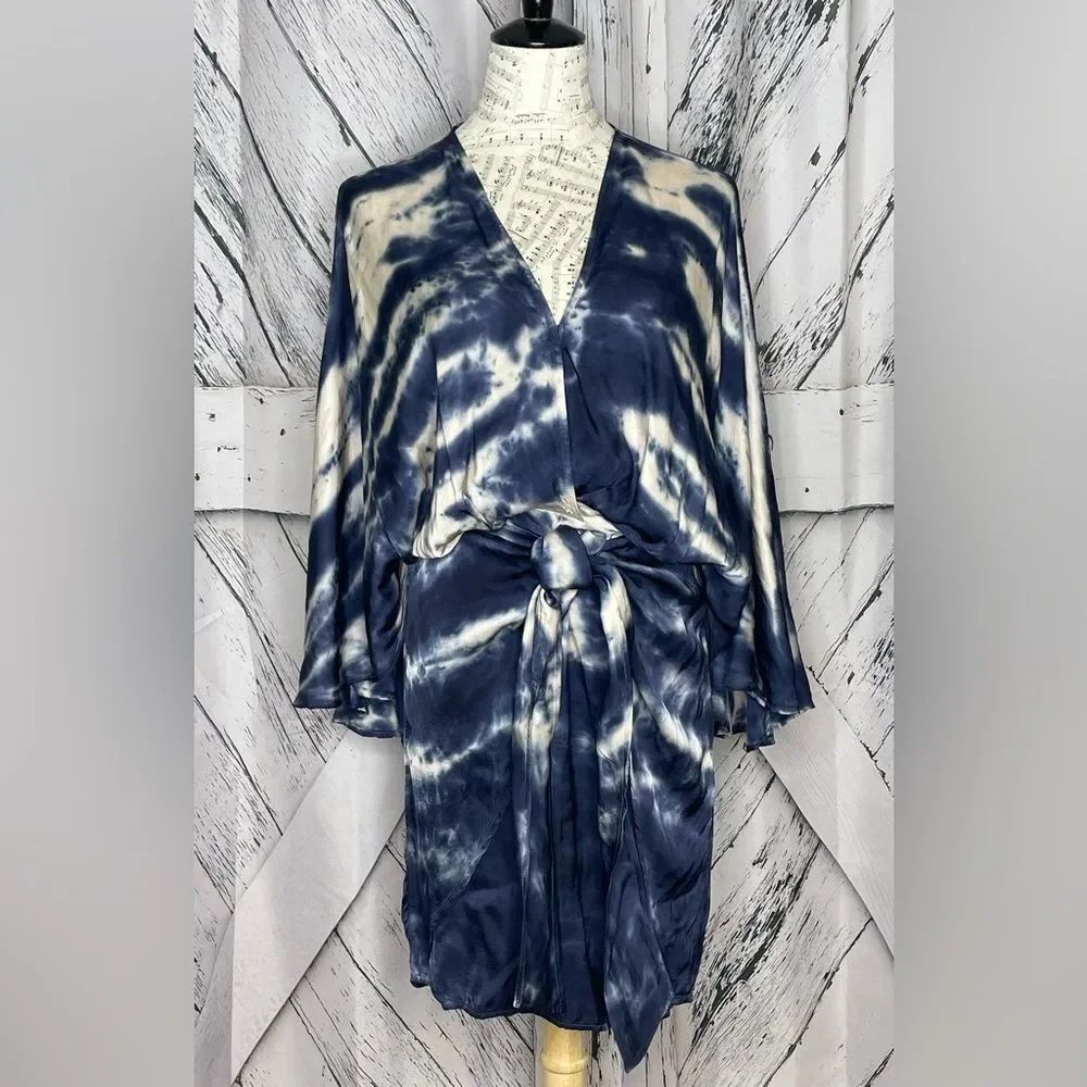 YFB Tie-Dye Mini Dress Kimono Sleeves Tie Waist XS